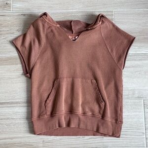 Women's Casual Short Sleeve Hoodie - Brown